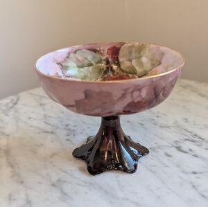 Haviland France Pink and Browm Decorative Pedestal Bowl